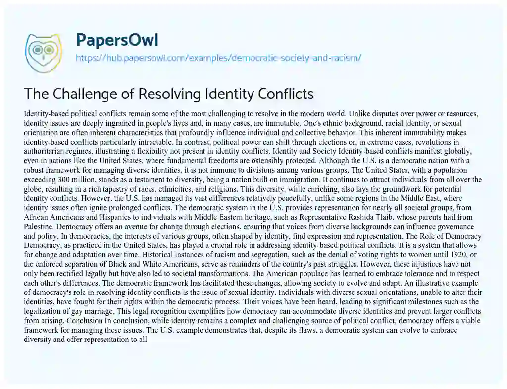 Essay on The Challenge of Resolving Identity Conflicts