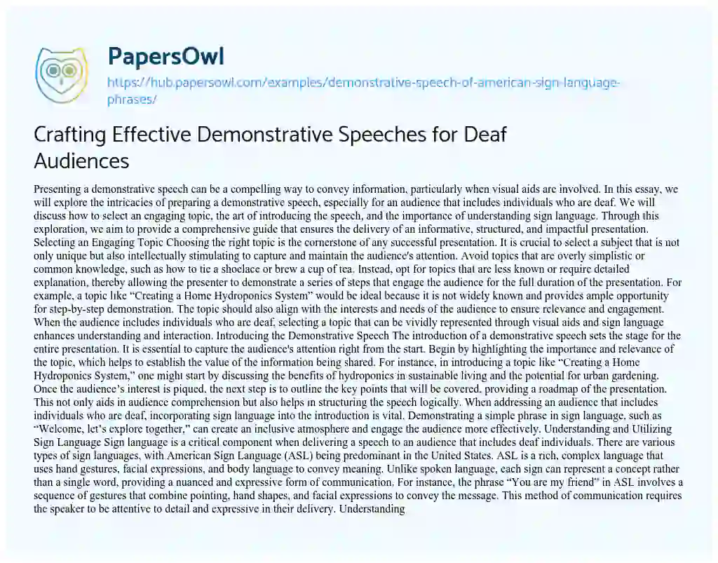Essay on Crafting Effective Demonstrative Speeches for Deaf Audiences
