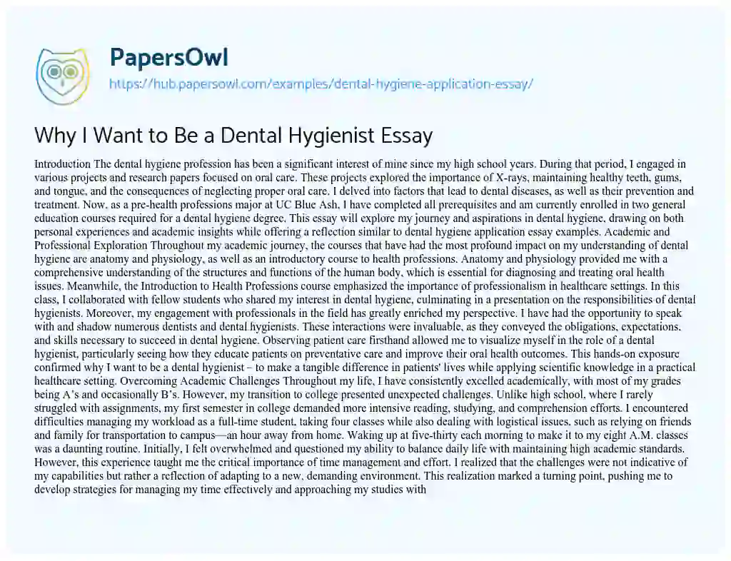 Essay on Why I Want to Be a Dental Hygienist Essay