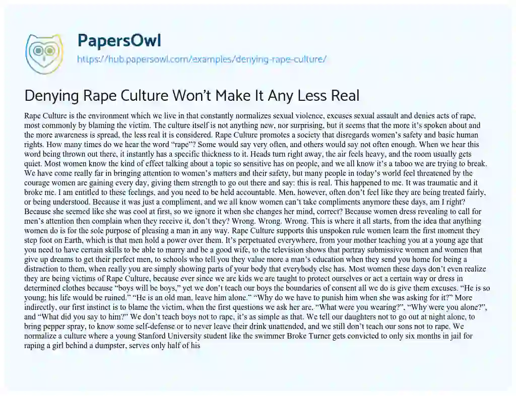 Essay on Denying Rape Culture Won’t Make It Any Less Real