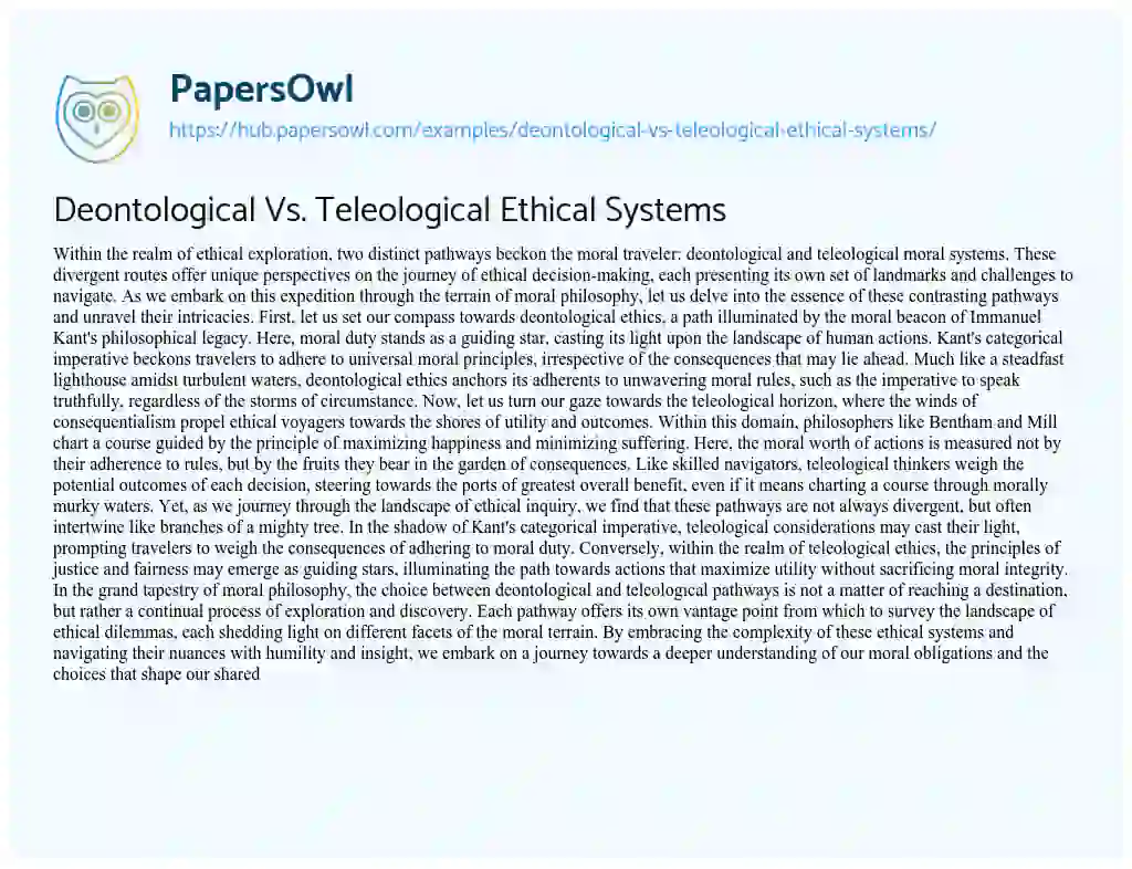 Essay on Deontological Vs. Teleological Ethical Systems