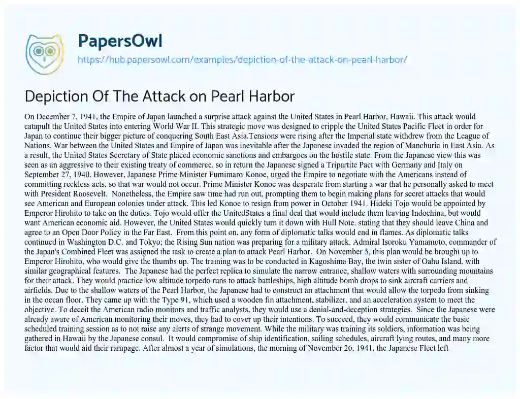 Essay on Depiction Of The Attack on Pearl Harbor