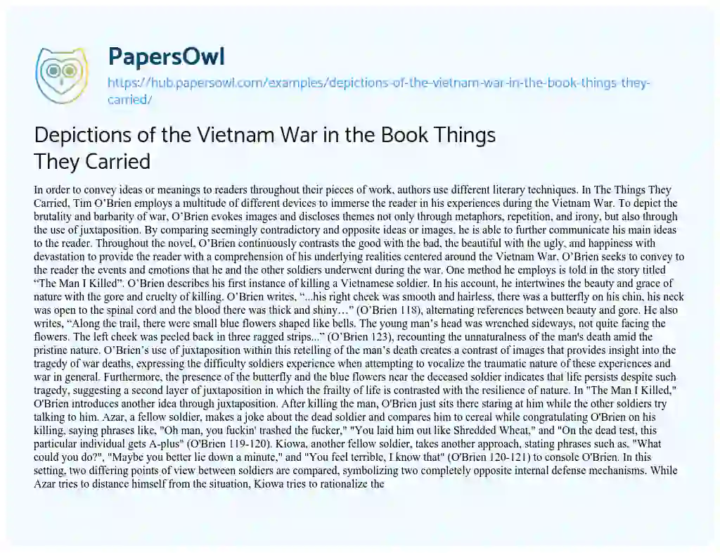 Essay on Depictions of the Vietnam War in the Book Things They Carried