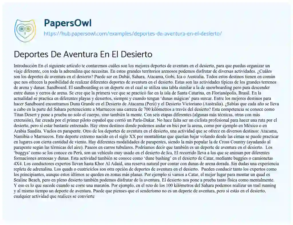 Essay on Deportes De Aventura En El Desierto