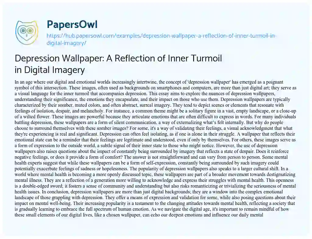 Essay on Depression Wallpaper: A Reflection of Inner Turmoil in Digital Imagery