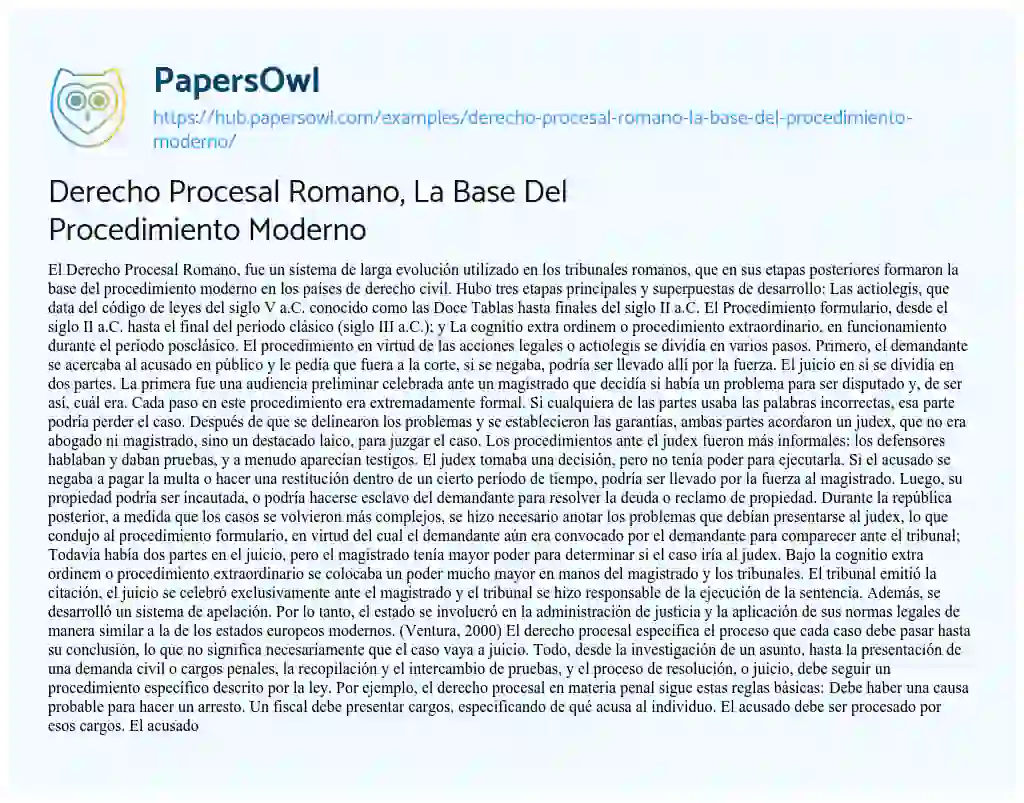 Essay on Derecho Procesal Romano, La Base Del Procedimiento Moderno