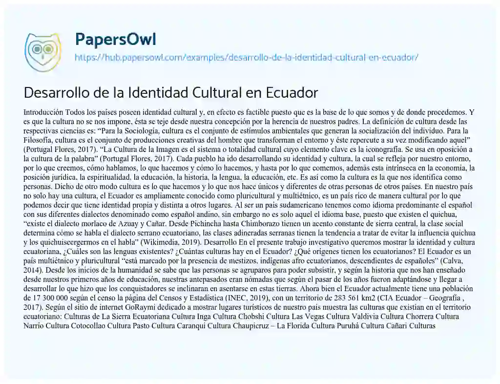 Essay on Desarrollo de la Identidad Cultural en Ecuador