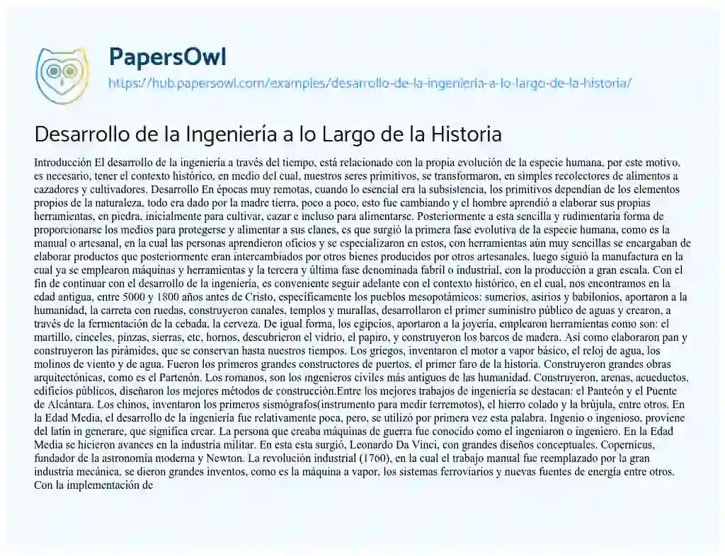Essay on Desarrollo de la Ingeniería a lo Largo de la Historia