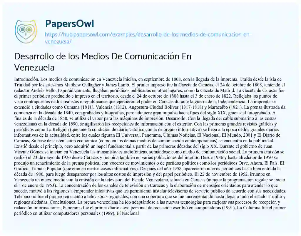 Essay on Desarrollo de los Medios De Comunicación En Venezuela
