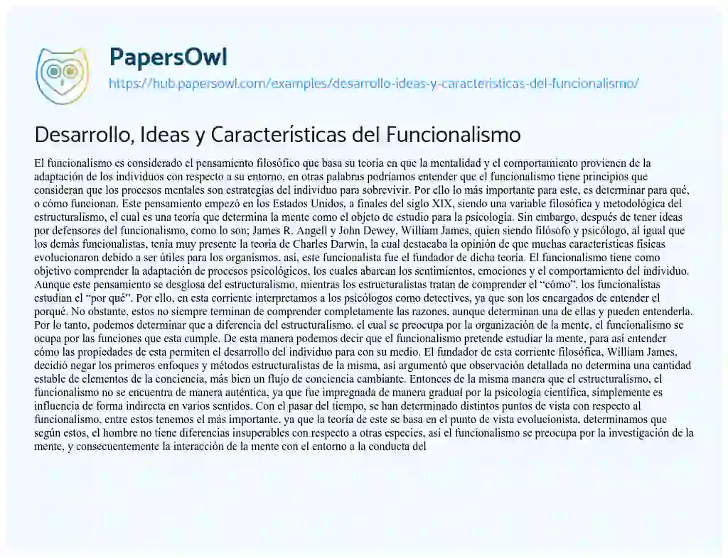 Essay on Desarrollo, Ideas y Características del Funcionalismo