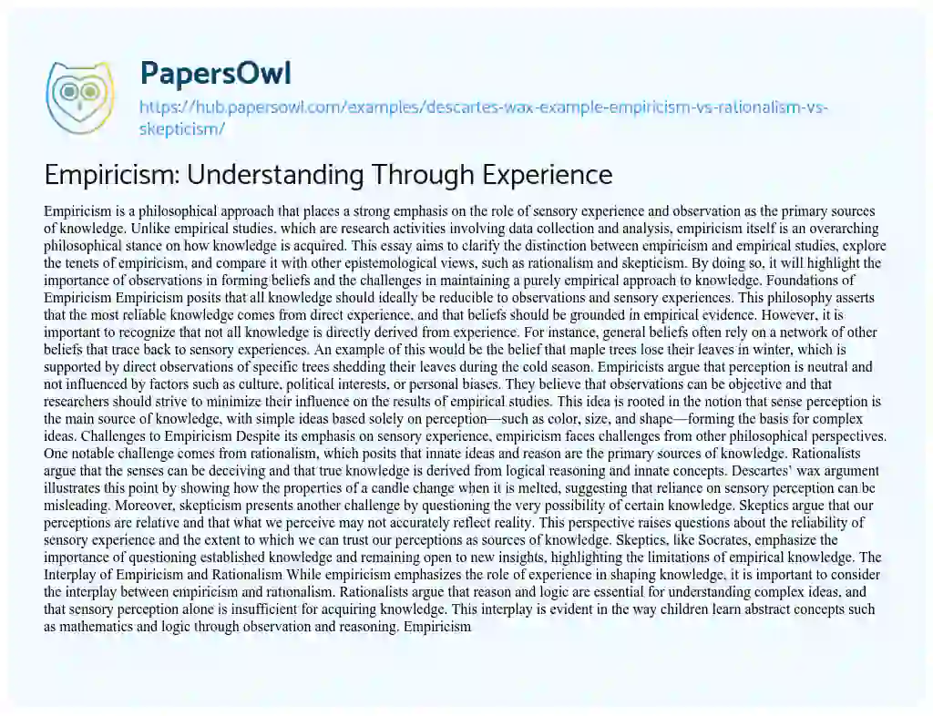 Essay on Empiricism: Understanding Through Experience