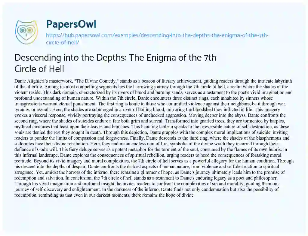 Essay on Descending into the Depths: The Enigma of the 7th Circle of Hell