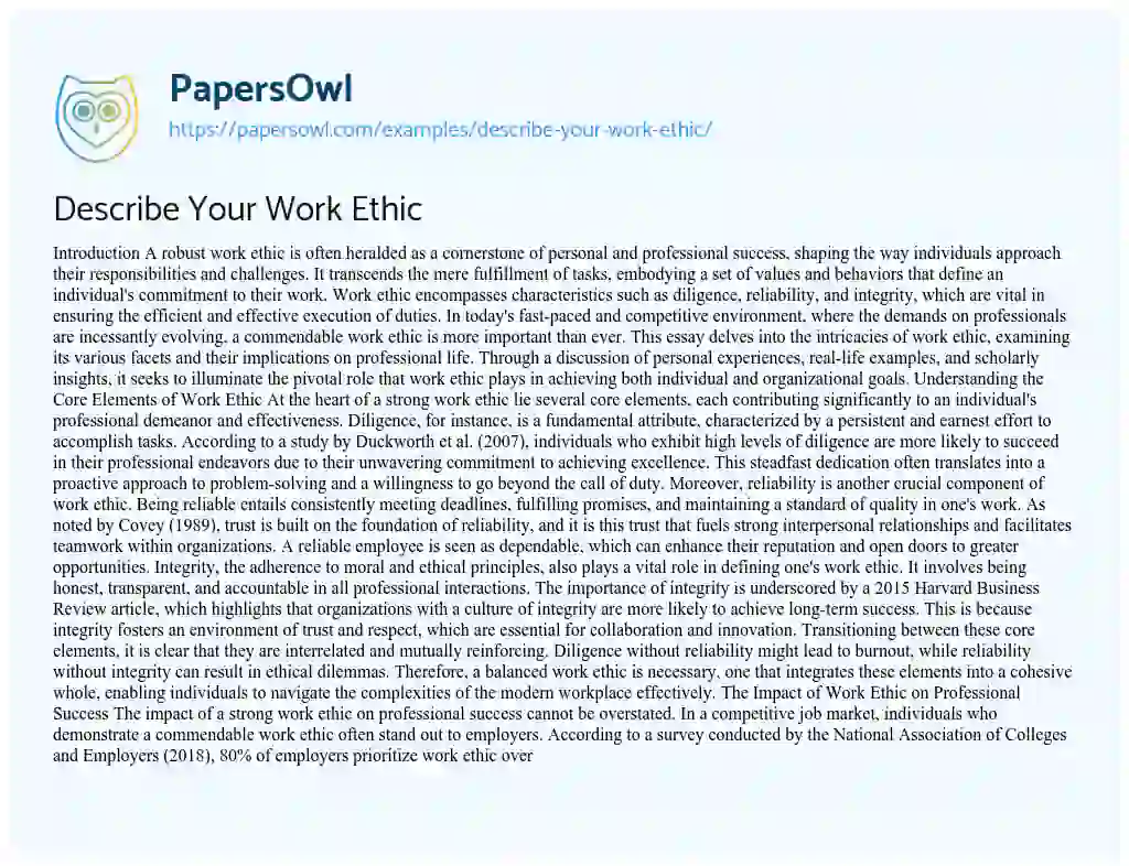 Essay on Describe Your Work Ethic