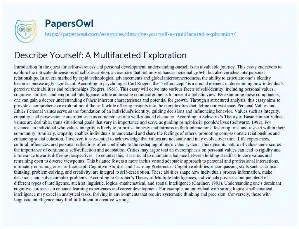 Essay on Describe Yourself: A Multifaceted Exploration