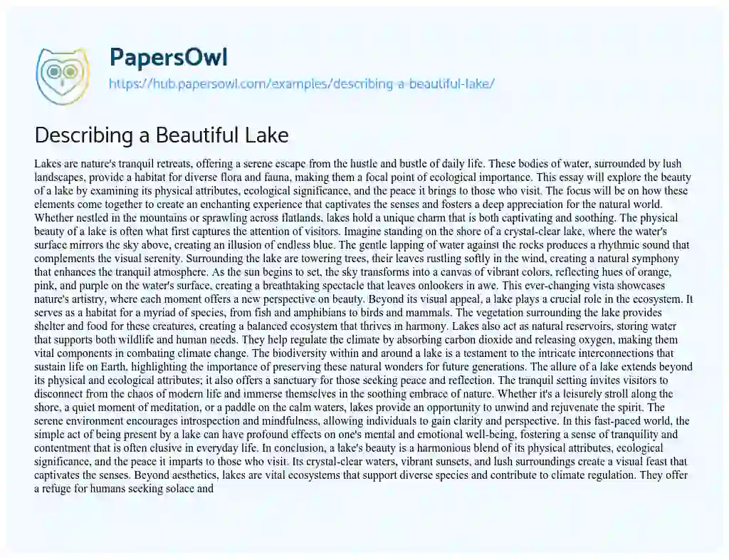 Essay on Describing a Beautiful Lake
