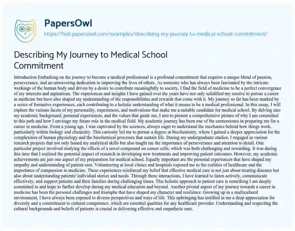 Essay on Describing My Journey to Medical School Commitment
