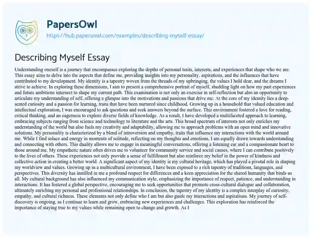 Essay on Describing Myself Essay
