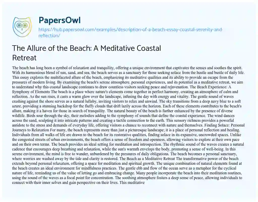 Essay on The Allure of the Beach: A Meditative Coastal Retreat
