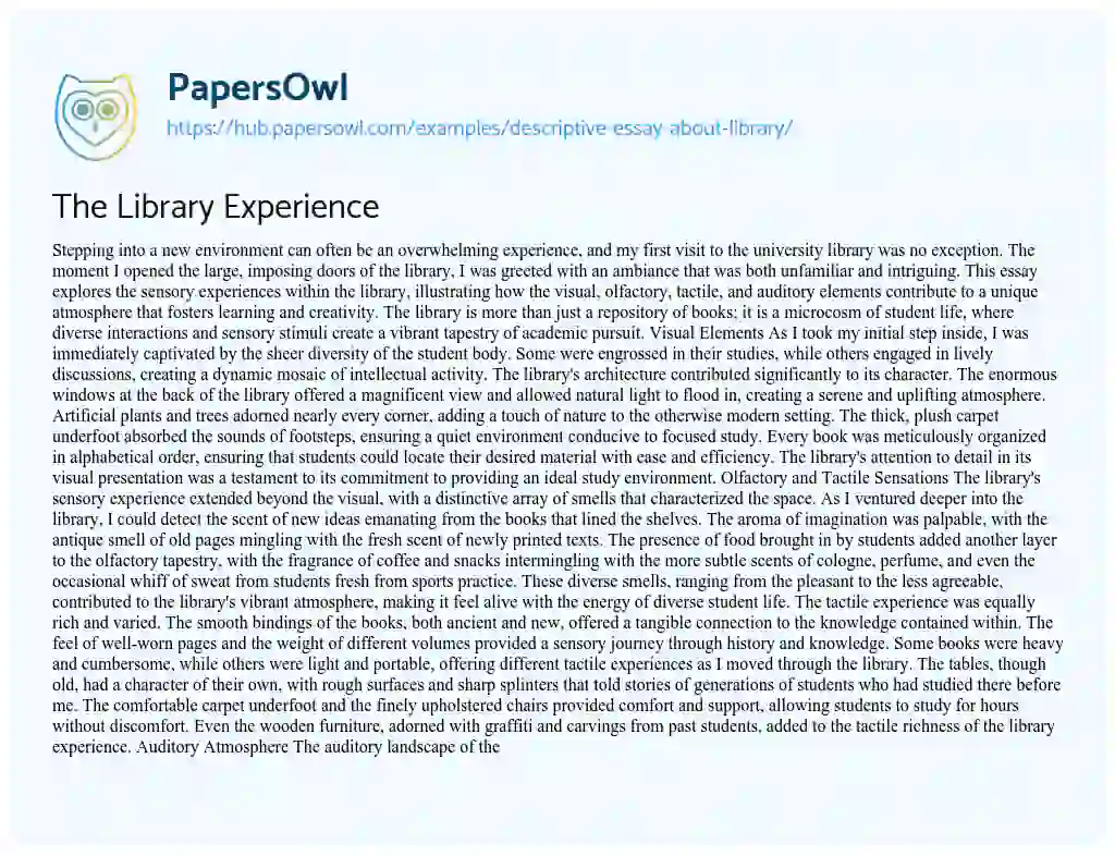 Essay on The Library Experience