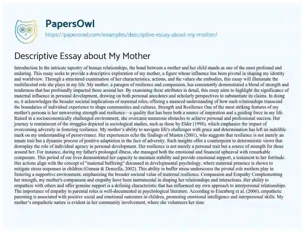 Essay on Descriptive Essay about My Mother
