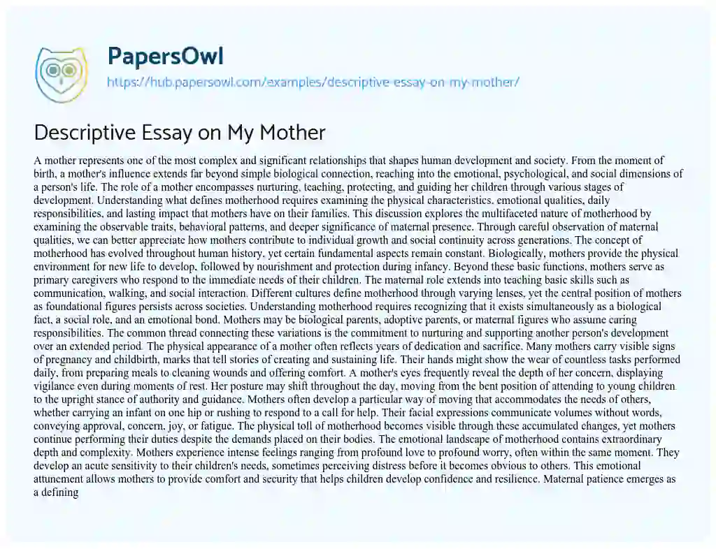 Essay on Descriptive Essay on My Mother
