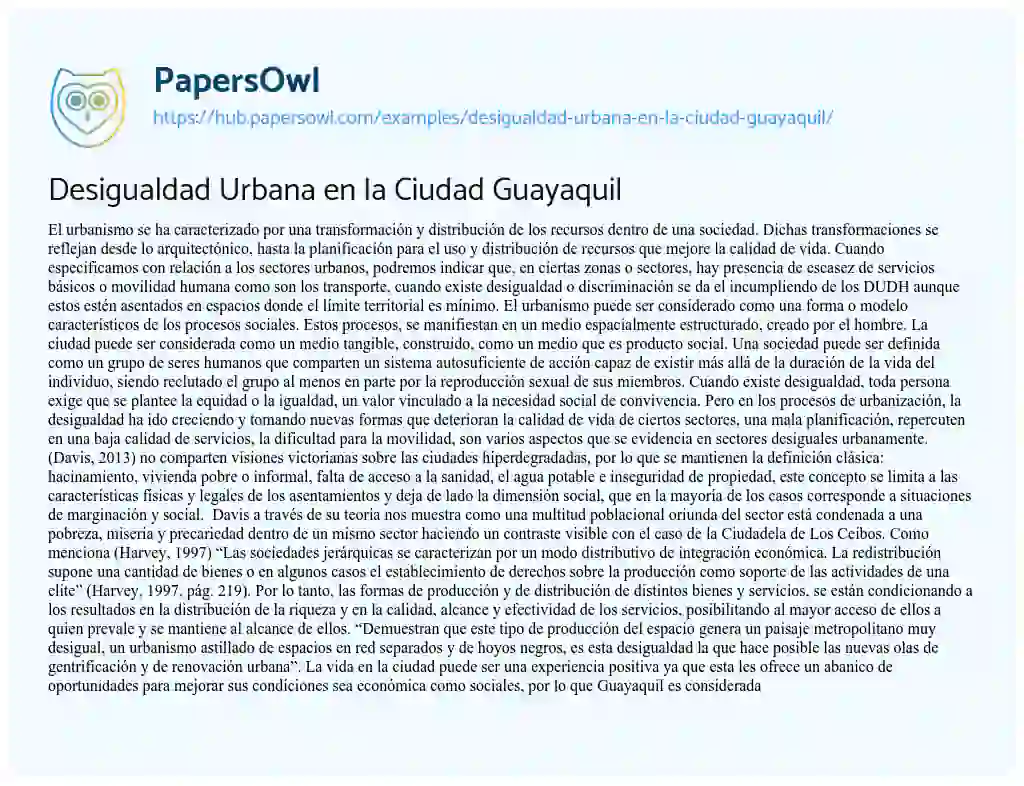 Essay on Desigualdad Urbana en la Ciudad Guayaquil