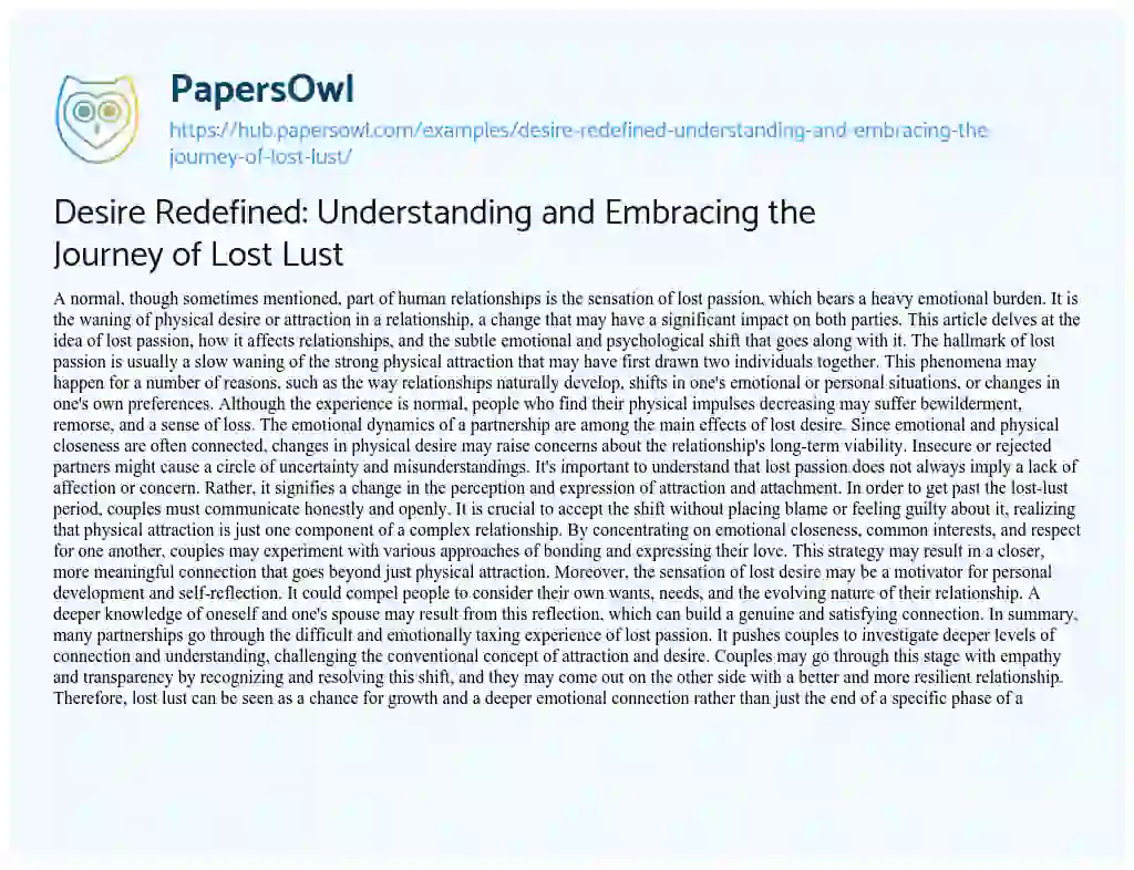 Essay on Desire Redefined: Understanding and Embracing the Journey of Lost Lust