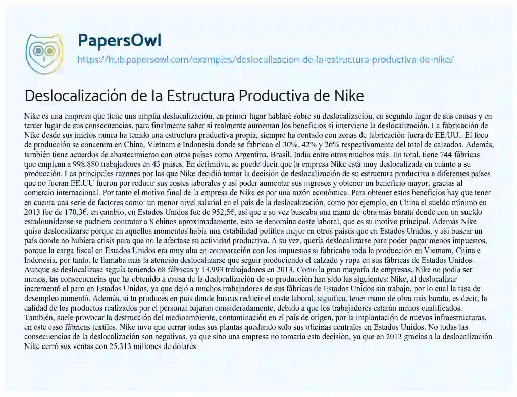 Essay on Deslocalización de la Estructura Productiva de Nike
