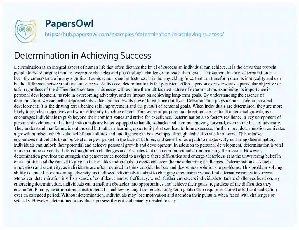 Essay on Determination in Achieving Success