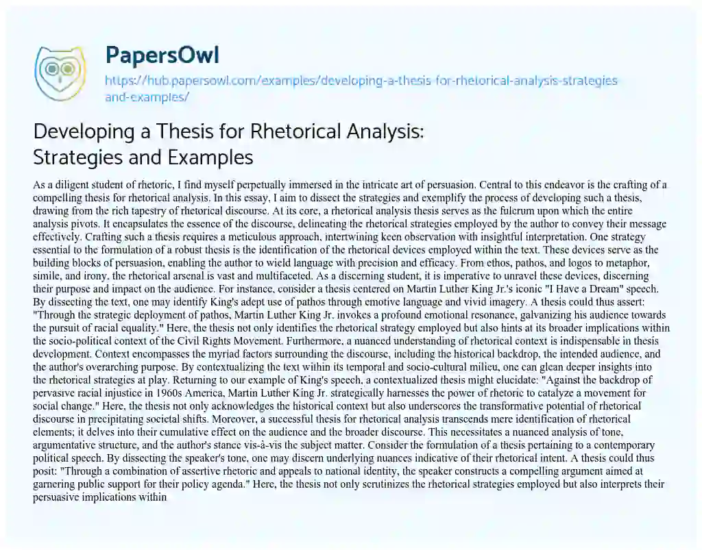 Essay on Developing a Thesis for Rhetorical Analysis: Strategies and Examples