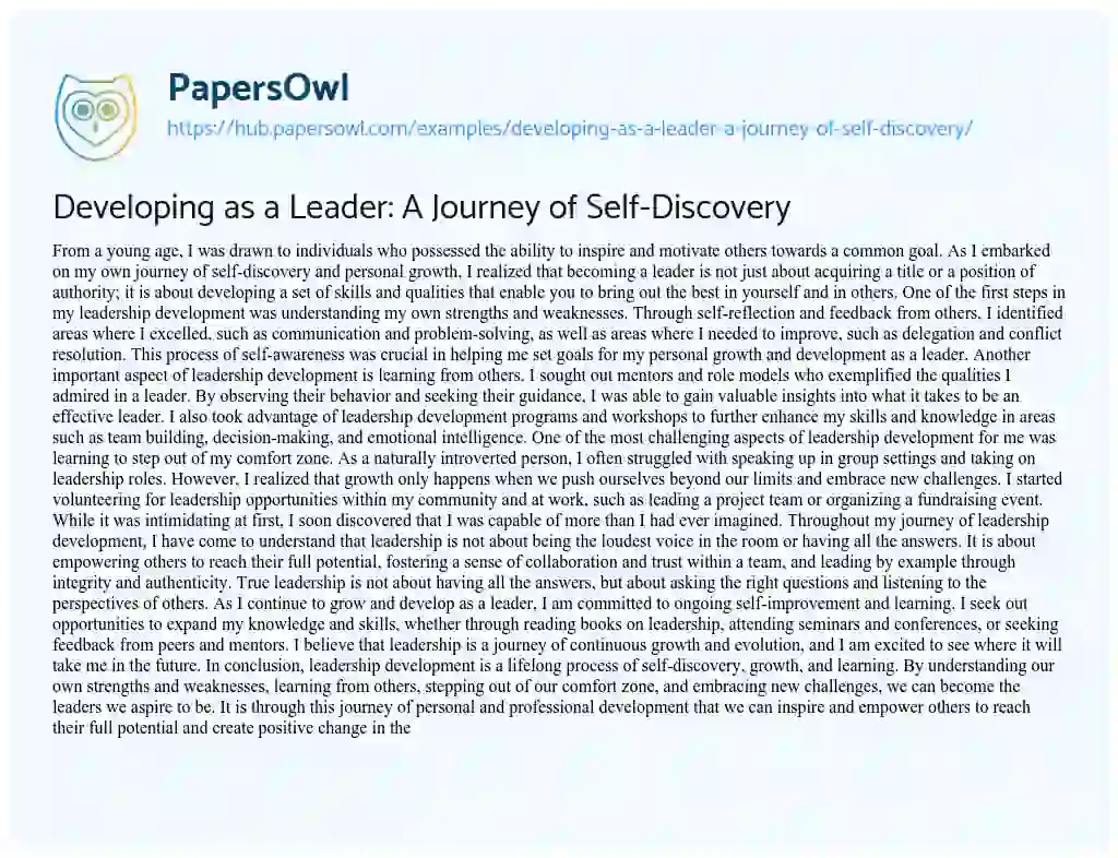 Essay on Developing as a Leader: A Journey of Self-Discovery