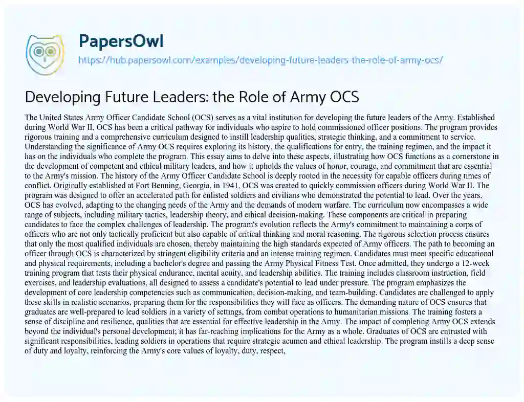 Essay on Developing Future Leaders: the Role of Army OCS