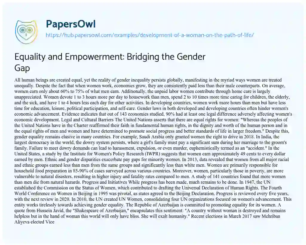 Essay on Equality and Empowerment: Bridging the Gender Gap