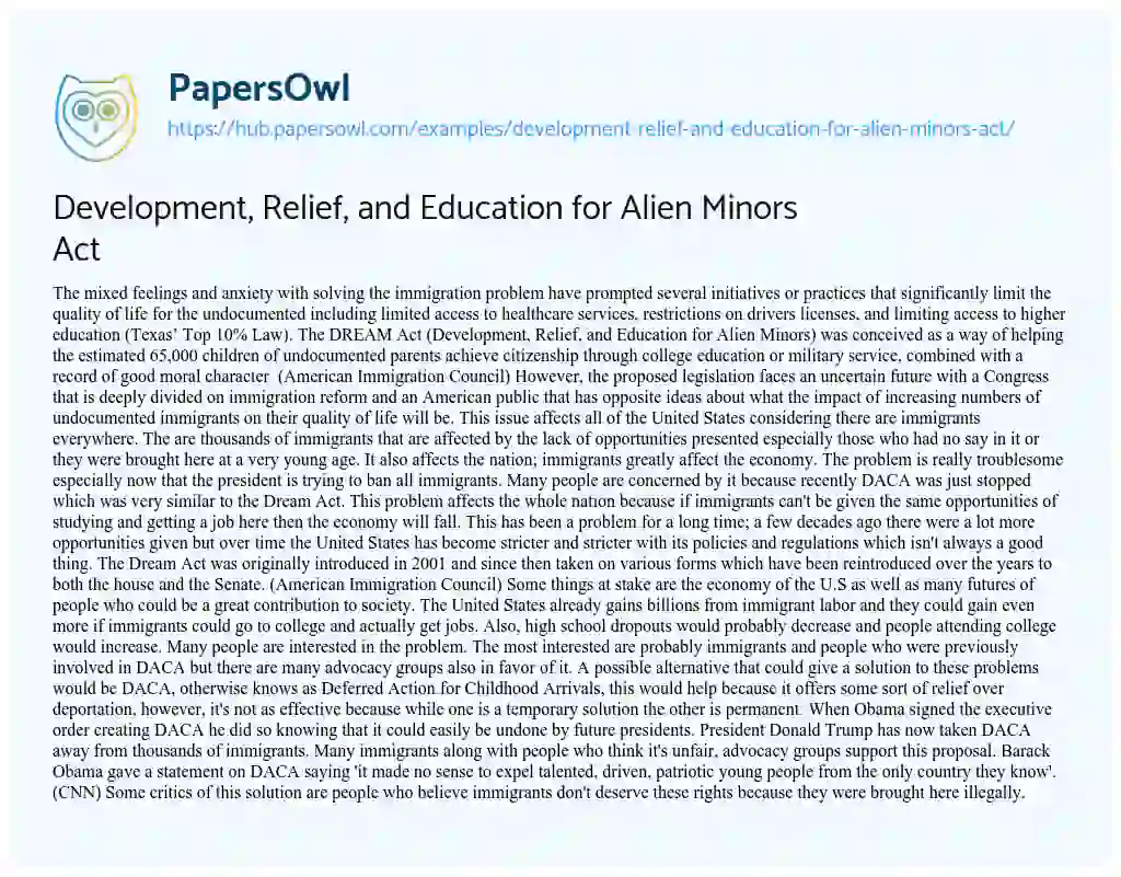 Essay on Development, Relief, and Education for Alien Minors Act