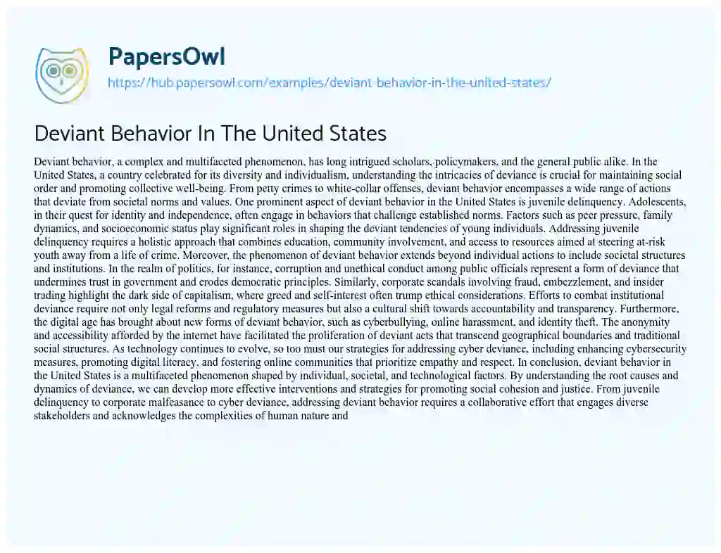 Essay on Deviant Behavior In The United States