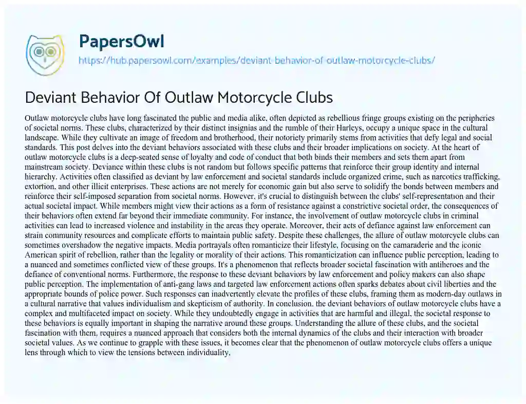 Essay on Deviant Behavior Of Outlaw Motorcycle Clubs