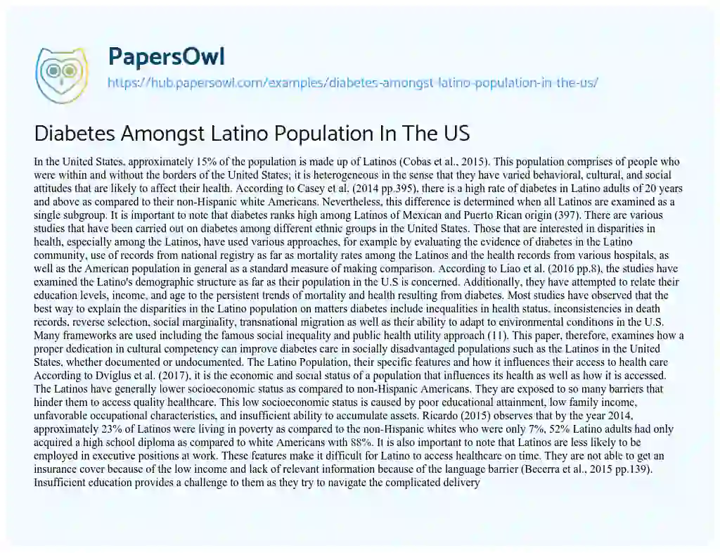 Essay on Diabetes Amongst Latino Population In The US