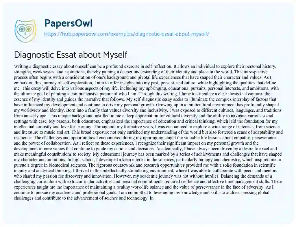 Essay on Diagnostic Essat about Myself