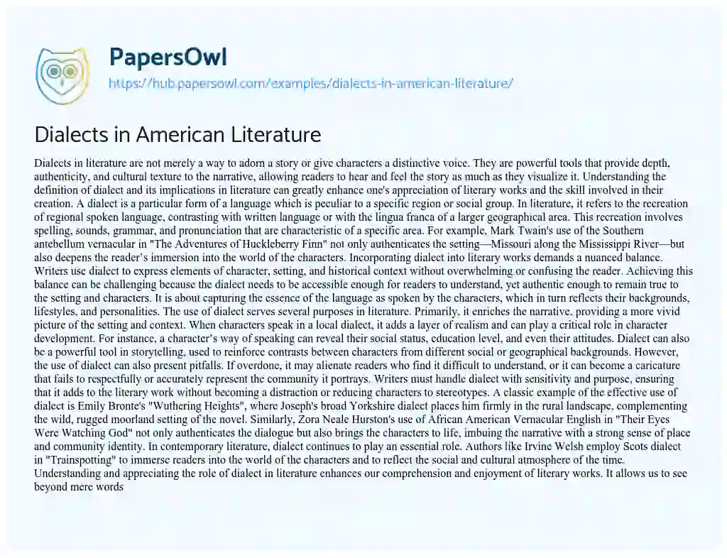 Essay on Dialects in American Literature