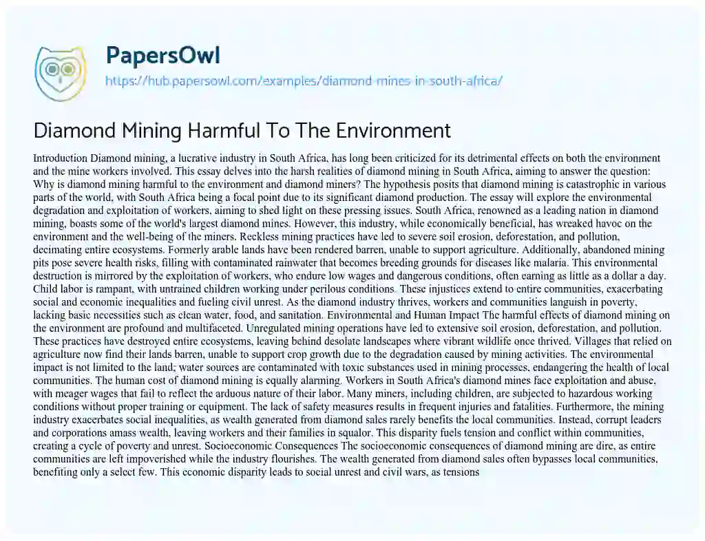 Essay on Diamond Mining Harmful To The Environment
