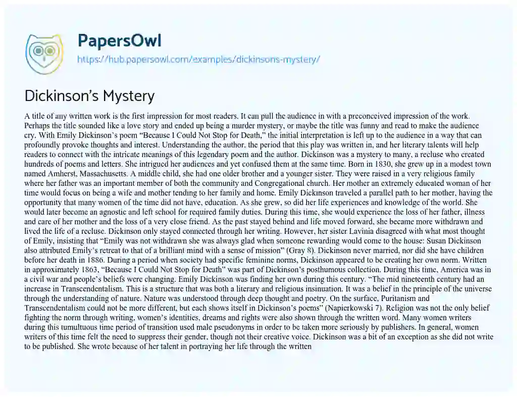 Essay on Dickinson’s Mystery