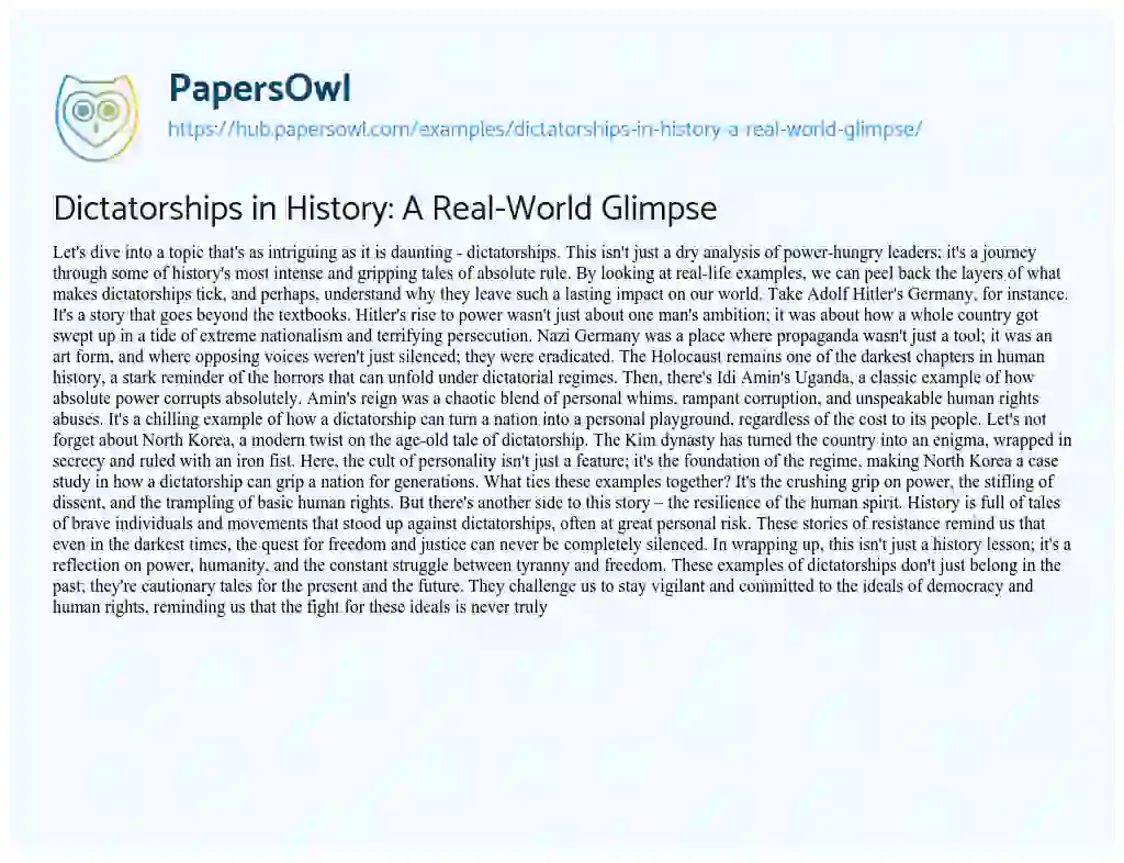 Essay on Dictatorships in History: A Real-World Glimpse