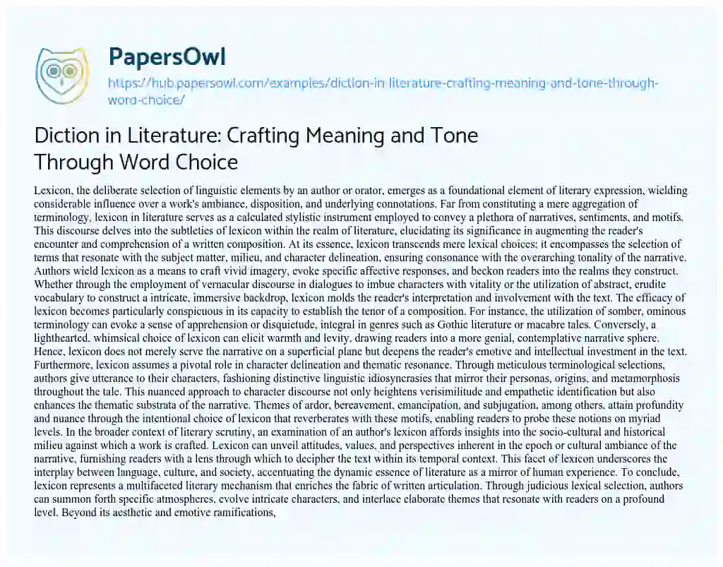 Essay on Diction in Literature: Crafting Meaning and Tone Through Word Choice