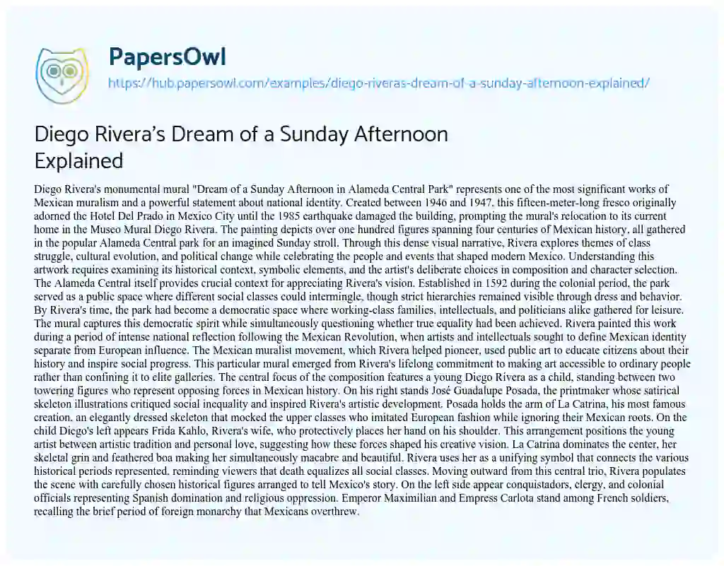 Essay on Diego Rivera’s Dream of a Sunday Afternoon Explained