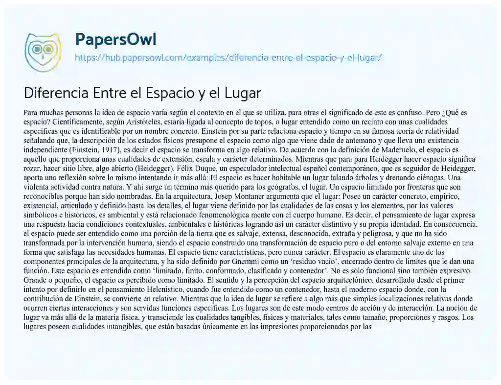 Essay on Diferencia Entre el Espacio y el Lugar
