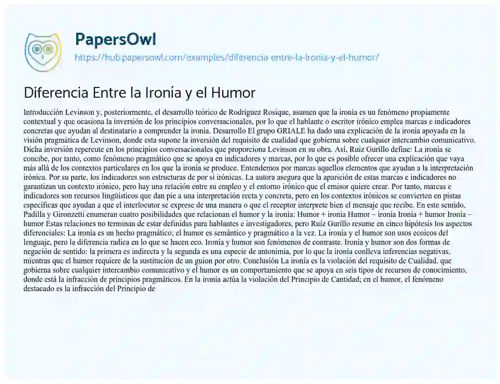 Essay on Diferencia Entre la Ironía y el Humor