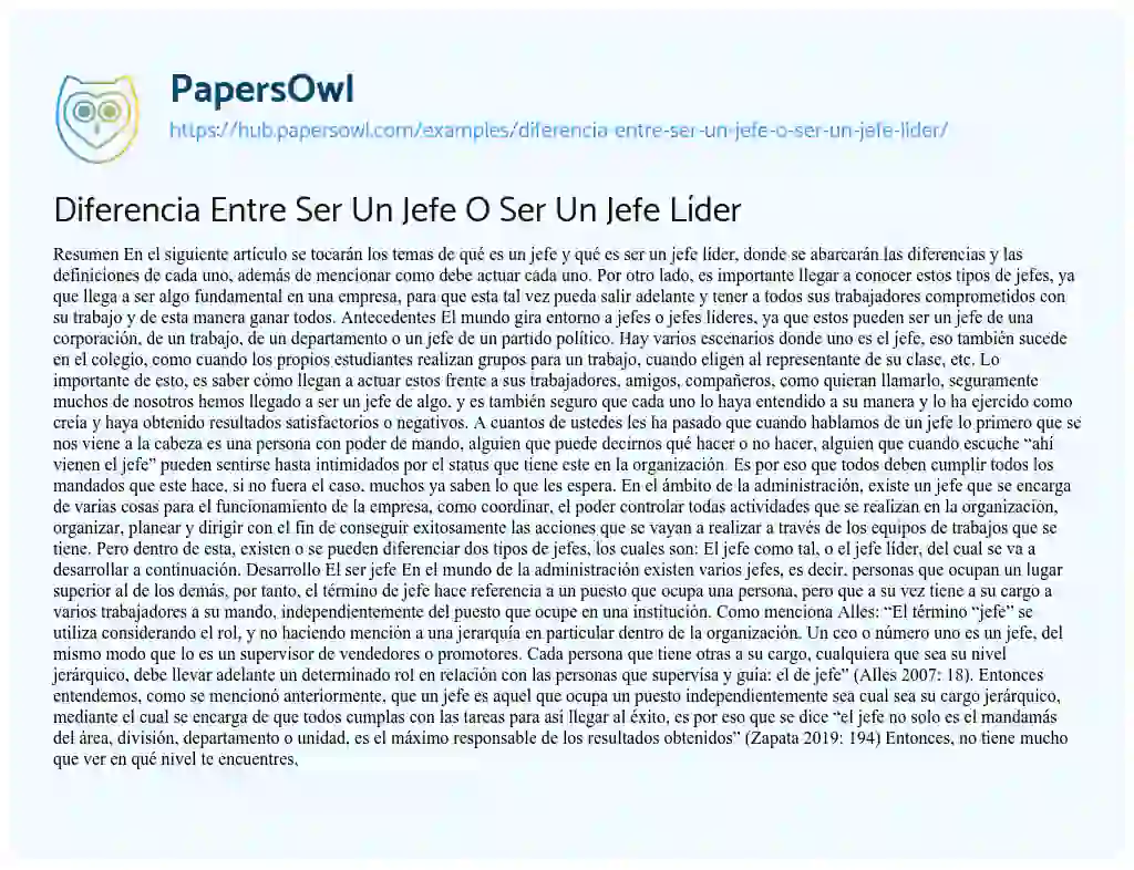 Essay on Diferencia Entre Ser Un Jefe O Ser Un Jefe Líder