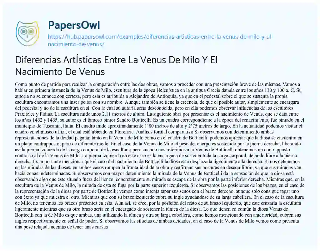 Essay on Diferencias ArtÍsticas Entre La Venus De Milo Y El Nacimiento De Venus