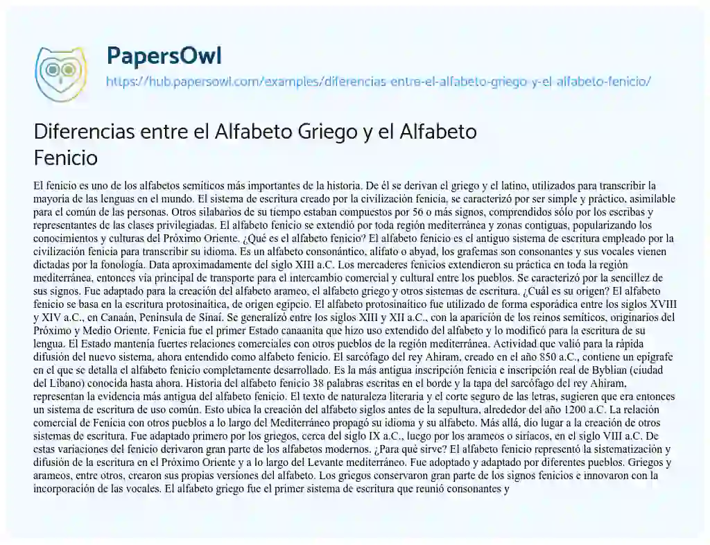 Essay on Diferencias entre el Alfabeto Griego y el Alfabeto Fenicio