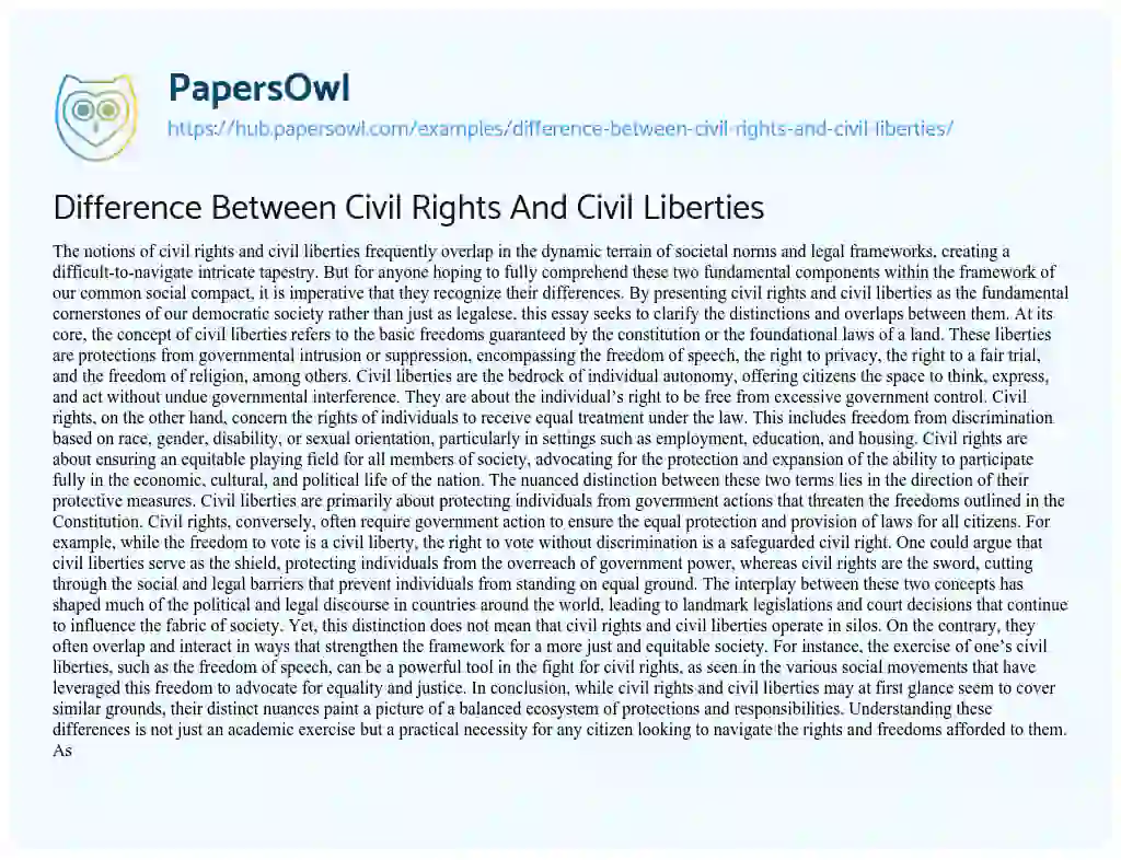 Essay on Difference Between Civil Rights And Civil Liberties